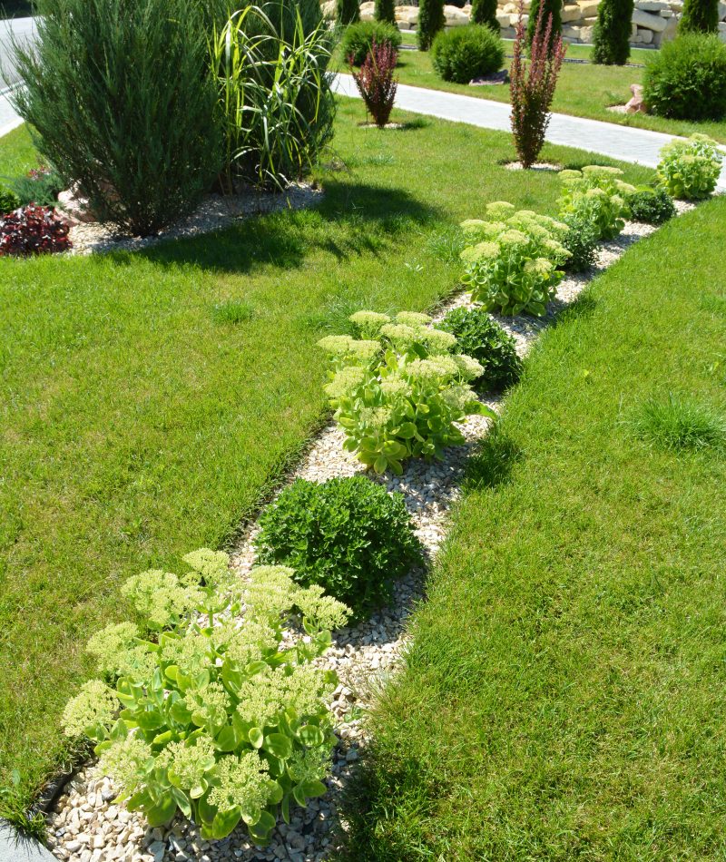 Fragments of modern design from landscaping in the garden, park, square, recreation area